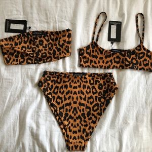 PTL leopard bikini set NWT tops + bottom 8